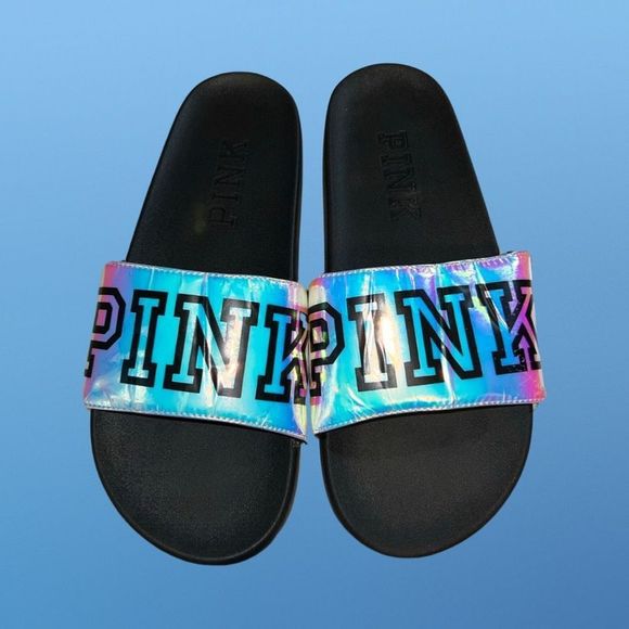 Victoria Secret PINK Iridescent Slides Flip Flops Size 11 - Picture 2 of 5